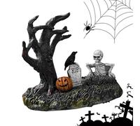 Genérico Halloween Figurines, Tree Skull Statue, Pumpkin Crow Ornament, Gothic Resin Decoration, Tombstone Display Piece, Spooky Accent for Indoor Home Bookshelf Bedroom Fireplace Table Desk Mantle