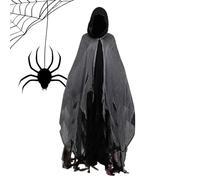 Genérico Halloween Ghost Costume Cape For Adults | Fabric, 155cm Length, 185cm With Hat | Witch Cloak For Haunted House & Horror Party | Scary Robe Costume F́or Men & Women