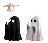 Genérico Halloween Ghost Figurine, Rude Ghost Ornaments, Middle Finger Ghos, 2025 New Spooky & Cute Resin Ghost Statue, Funny Ghost Ornaments, Indoor Home Office Desk Decor (Black+White,1pcs)