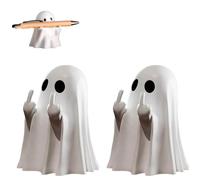 Genérico Halloween Ghost Figurine, Rude Ghost Ornaments, Middle Finger Ghos, 2025 New Spooky & Cute Resin Ghost Statue, Funny Ghost Ornaments, Indoor Home Office Desk Decor (White,2pcs)