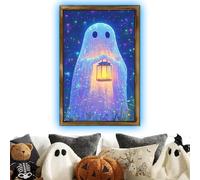 Genérico Halloween Ghost Wall Art, Luminous Ghosts Posters, Wooden Framed Artwork, Glow-in-the-Dark Design, High-Quality Print for Bathroom, Bedroom, Kitchen, Haunted House, and Party Decoration