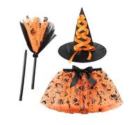 Generico Halloween Girl Skirt, Kids Witch Costume Dress Set with Hat and Tulle Layers, Breathable Party Outfit for Dress-Up Events, Cosplay, Princess, Easter, Photoshoots, Holiday Celebrations