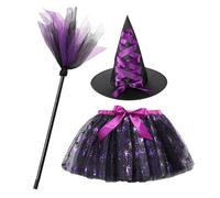 Generico Halloween Girl Skirt, Kids Witch Costume Dress Set with Hat and Tulle Layers, Breathable Party Outfit for Dress-Up Events, Cosplay, Princess, Easter, Photoshoots, Holiday Celebrations