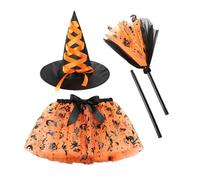 Generico Halloween Girl Skirt, Kids Witch Costume Dress Set with Hat and Tulle Layers, Breathable Party Outfit for Dress-Up Events, Cosplay, Princess, Easter, Photoshoots, Holiday Celebrations