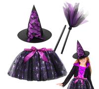 Generico Halloween Girl Skirt, Kids Witch Costume Dress Set with Hat and Tulle Layers, Breathable Party Outfit for Dress-Up Events, Cosplay, Princess, Easter, Photoshoots, Holiday Celebrations