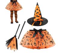 Generico Halloween Girl Skirt, Kids Witch Costume Dress Set with Hat and Tulle Layers, Breathable Party Outfit for Dress-Up Events, Cosplay, Princess, Easter, Photoshoots, Holiday Celebrations