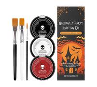 Genérico Halloween Makeup, Face Body Paint, Costume Party Cosmetics, Long Lasting Pigments, Includes Brushes for Application, Stage Performance Themed Party Use, 15g Each White Black Red 3 Pieces