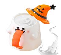 Generico Halloween Mug, Ghost-Themed Drinkware with Lid and Handle, Ceramic Tea Cup Party Supply, Ideal for Restaurant, Hotel, Home Counter, Apartment, Farmhouse, or Spooky Seasonal Beverage Use