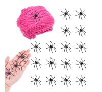 Genérico Halloween Pink Spider Web Decoration Outdoor Spider Silk Web with 20 Black Spiders Haunted House Escape Room Scene Props Party Decoration 2026