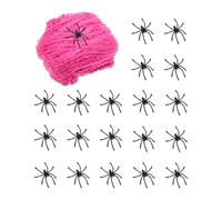 Generico Halloween Pink Spider Web Decoration Set with 20 Black Spiders | Haunted House Party Prop Yard Garden Patio Indoor Outdoor Spooky Scene Decor for Home Office Living Room Events