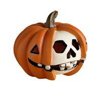 Genérico Halloween Pumpkin Decor, Skeleton Pumpkin Prop, Spooky Skull Design Creepy Fall Ornament with LED Light, Horror Resin Figurine for Desk Mantel Window Haunted House Shelf Courtyard