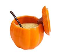 Genérico Halloween Pumpkin Jar, Lidded Seasoning Container, 4.13x4.53in 400ml Storage Pot, Cute Food Holder, Pumpkins Jar with Spoon for Coffee, Tea, Leaves, Sugar, Snacks, Soup Storages