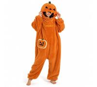 Genérico Halloween Pumpkin Onesie Pajamas, Loungewear Funny Hooded Jumpsuit, Wearable Pumpkin Plush Hooded Blanket Onesie Pajamas Cozy Loungewear Halloween Cosplay Costume for Adults (XXL)