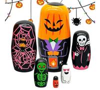 Genérico Halloween Russian Nesting Dolls Set | 6 Layer Wooden Pumpkin Gentleman Ghost Skeleton Spider Dolls | Stacking Toy and Halloween Party Decoration | Collectible Gift For Kids and Home Decor