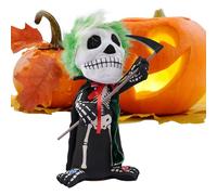 Genérico Halloween Skeleton Figure, Posable Skeleton with Glowing Eyes and Sound Effects, Scary Indoor Haunted House Decoration, Perfect for Desk, Home, Party, Festival Activities, 16x14x31cm Black