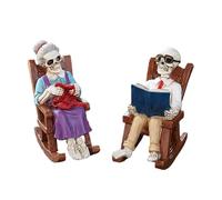 Genérico Halloween Skeleton Figurines, Skull Couple Decor, Resin Reading Statues, Rocking Chair Design, Book Ornament Accent, for Shelf Table Mantel Bedroom, 2.76x2.56x1.38 Inches White 2 Pieces