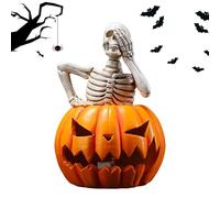 Genérico Halloween Skeleton Pumpkin, Skull Figurine Decoration, Spooky Table Accent, 1 Piece, Rustic Bone Tone, Creepy Facial Carving for Bedroom, Party Table, Indoor Outdoor Display
