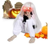 Genérico Halloween Skeleton Sound Activated Crying - with Long Hair Prop