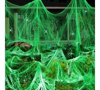 Genérico Halloween Spider Web, Creepy Decoration, Artificial Stretched Net, White Light-Up Design, 60 Spiders Fake Included, Perfect for Interior, Outdoor, Home, Yard, Fiesta, Haunted Setup