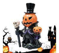 Genérico Halloween Spooky Pumpkin Man Resin Statue with A Top Hat and Skull