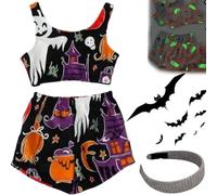 Genérico Halloween Vest Pajamas Set, Spooky Glow in The Dark Pajamas for Women Set, Cute Cozy Flannel Pumpkin Pajama and Shorts