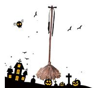 Genérico Halloween Witch Broom, Animated Floating Decor, Sound-Activated Moving Prop, Battery Operated Motion Effect, Perfect for Yard Patio Fireplace Indoor Outdoor Holiday Setup, 100cm Wood