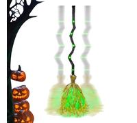 Genérico Halloween Witch Broom - Lighted Green LED Prop, Sound Effect Spooky Decoration, Festive Supply | Outdoor Yard Porch Door Patio Room Wall Interior House Party Holiday Decor
