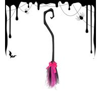 Generico Halloween Witch Broom with Ribbon Accent | 34 inch Costume Prop Accessory | Violet Orange Green Rose Red Styles | Kids Adults Party Role Play Decor