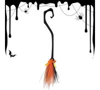 Generico Halloween Witch Broom with Ribbon Accent | 34 inch Costume Prop Accessory | Violet Orange Green Rose Red Styles | Kids Adults Party Role Play Decor