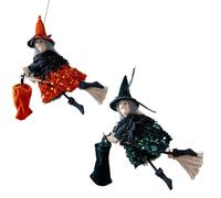 Genérico Halloween Witch Broomstick Decor with Candy Bag Scary Hanging Prop for Haunted House Outdoor Party Decoration, House Outdoor Garden Party Favor (Orange+Green)