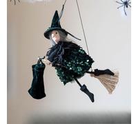 Genérico Halloween Witch Broomstick Decor with Candy Bag Scary Hanging Prop for Haunted House Outdoor Party Decoration, House Outdoor Garden Party Favor (Green)