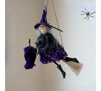 Genérico Halloween Witch Broomstick Decor with Candy Bag Scary Hanging Prop for Haunted House Outdoor Party Decoration, House Outdoor Garden Party Favor (Purple)