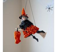 Genérico Halloween Witch Broomstick Decor with Candy Bag Scary Hanging Prop for Haunted House Outdoor Party Decoration, House Outdoor Garden Party Favor (Orange)