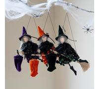 Genérico Halloween Witch Broomstick Decor with Candy Bag Scary Hanging Prop for Haunted House Outdoor Party Decoration, House Outdoor Garden Party Favor (Purple+Orange+Green)