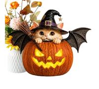 Genérico Halloween Witch Cat Figurine - USB Powered Resin Pumpkin Lantern