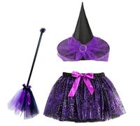 Genérico Halloween Witch Costume, Kid's Cosplay Outfit with Broom and Skirt, Elastic Dress-Up Set, Complete Party Accessory Kit, Themed Clothes for Masquerade Photoshoots Stage Performance Events
