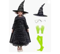 Genérico Halloween Witch Costume - Polyester 320g | Girls And Womens Witch Outfit With Hat Gloves Glasses And Ring | Classic Green Wiitch Costume Set For Halloween Party Cosplay Nd Themed Events
