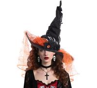 Genérico Halloween Witch Hats - Lace Wide Brim Pointed Headdress, Velvet Spider Bone Decor Costume Hat, Elegant Festive Accessory for Masquerade Party Prom Holiday Indoor Outdoor Decoratio