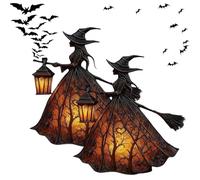 Genérico Halloween Witch Lamp, Stained Gothic Witch Hat LED Night Light, Spooky Decorative Standing Night Light, Witc Figurine Lights for Home Shelf, Mantels, Indoor, Tabletop, Party (2Pcs)