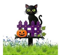 Genérico Halloween Yard Stakes - Wooden Black Cat & Pumpkin Outdoor Decor