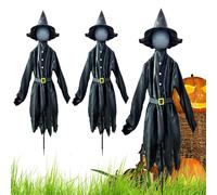 Generico Hallween Outdoor Decorations,Set of 3 LED Hallween Black Witches with Hats Stakes | 59-inch Decorative Stake with LED Glowing Face Holiday Horror Prop for Garden Lawn Porch