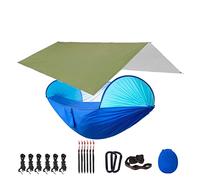 Genérico Hamaca De Camping con Red Y Protector De Lluvia, 118 X 118 Pulgadas, Correa De árbol De 10 Bucles, Equipo De Camping para Actividades Al Aire Libre (Green and Blue)