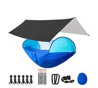 Genérico Hamaca De Camping con Red Y Protector De Lluvia, 118 X 118 Pulgadas, Correa De árbol De 10 Bucles, Equipo De Camping para Actividades Al Aire Libre (Black and Blue)