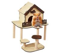Genérico Hamster Hiding House - Small Animals Gerbil Castle Wooden Cage | Solid Wood Castle with Stairs and Fence | for Dwarf Hamsters Gerbils Mice, Multi-Functional Cage Decoration
