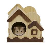 Genérico Hamster House - Natural Hut Cute Decor, Wooden Small Pet Habitat with Eco-Friendly Shelter, Gerbil Nesting Box, Chinchilla Playroom, Hedgehog Sleep Cabin for Enrichment Indoor Cage
