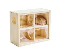 Genérico Hamster House - Wooden Multi-Chamber Cage Mansion, Natural Timber Labyrinth, Activity Hideaway | Spacious Breathable Timber Habitat for Dwarf Roborovski Syrian Gerbil Sleeping Nesting