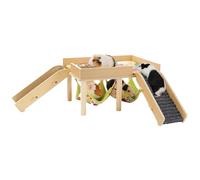 Genérico Hamster Wooden Castle Hammock - Pet Climbing Rest Cage Accessory | Solid Wood Frame with Hanging Fabric Bed, Small Animal Play Sleeping Toy for Home Pet Enclosure Natural Wood