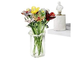 Genérico Hand-Blown Mini Glass Flowers in Jarrón - 11 piezas coleccionables Crystal Bouquet, Miniature Floral Art Decor, Desktop Ornament, Tiny Glass Flower Arrangement, Elegant Keepsake Gift | for