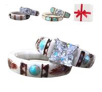 Genérico Hand Carved Antler Ring, Boho Turquoise Feather Ring Fit Size 5-12, Unique Rings Made From Natural Shed Antlers Unisex