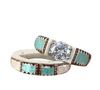 Genérico Hand Carved Antler Ring, Boho Turquoise Feather Ring Fit Size 5-12, Unique Rings Made From Natural Shed Antlers Unisex